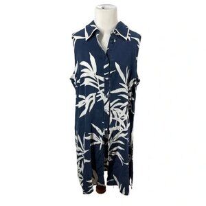 100% Silk Sully Bonnelly Navy Blue and White Floral Sheath Dress. Size 18W